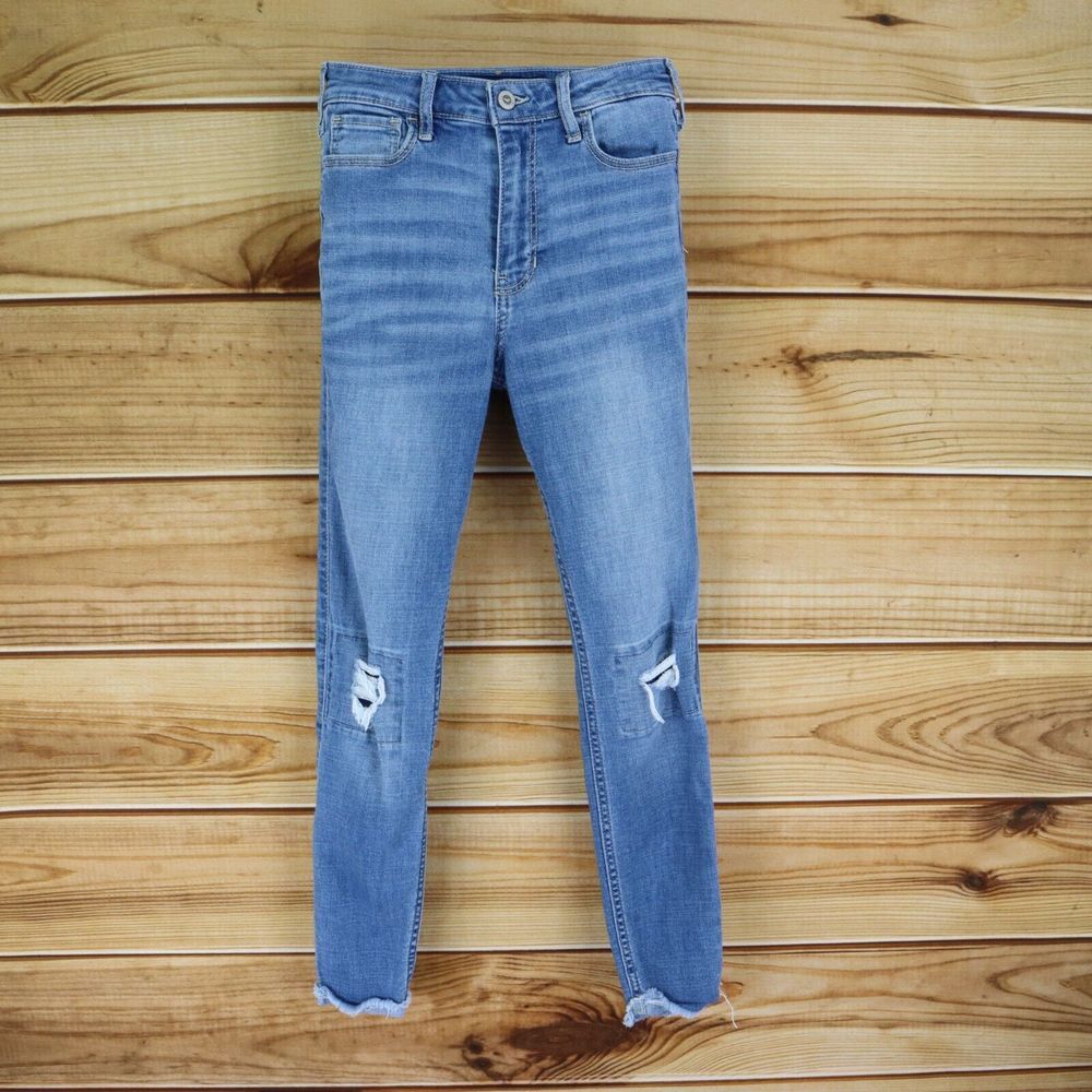 Hollister Crop Skinny Jeans High Rise Juniors 1 Blue Distressed Classic Stretch
